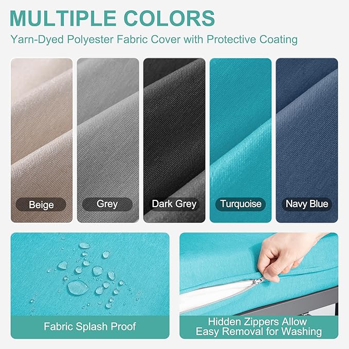 6-Piece Aluminum Patio Rocking Swivel Chair Outdoor Bistro Set, Patio Conversation Set Outdoor Patio Furniture Set with High Backrest & Thickened Cushions for Garden, Deck and Balcony, Turquoise