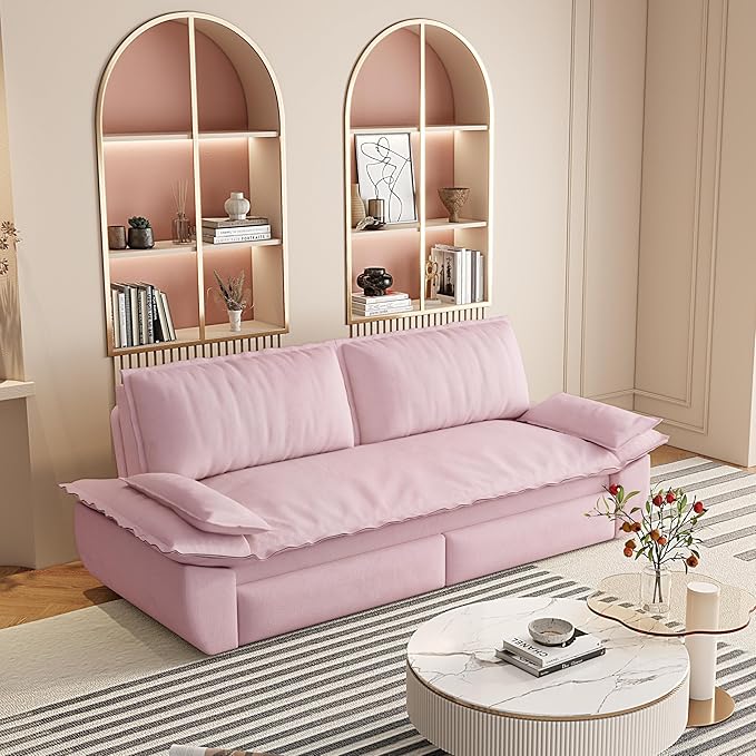 3-in-1 Convertible Sofa Bed Queen Size Pull Out Sleeper Sofa with Heavy Duty Metal Frame, Luxurious Velvet Upholstered Loveseat with 2 Pillows, Modern Folding Guest Bed for Living Room, Apartment