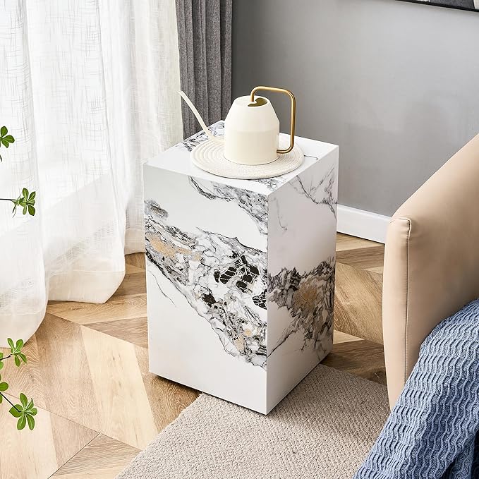 Cube End Table Wood Grain - Modern Side Table for Living Room, Contemporary Nightstand Sofa Table for Home, No Assembly