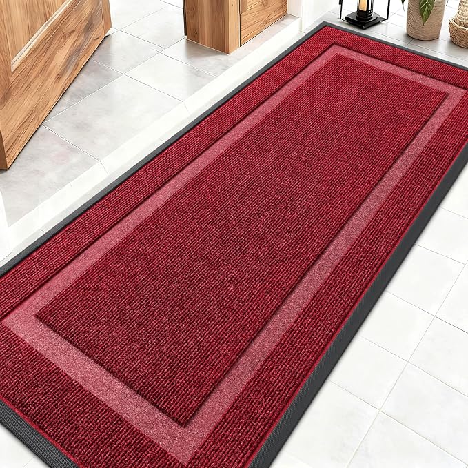 OLANLY Front Door Mat Indoor Outdoor Entrance, Waterproof All-Season, All-Weather Doormat, Sturdy Natural Rubber, Fade Resistant, Low Profile, Easy Clean Patio Porch Entryway Mat, 59x20, Wine Red by OLANLY