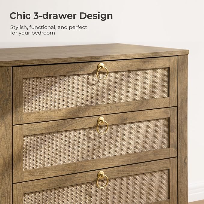 SICOTAS Nightstand Set of 2 with Drawers, Rattan Nightstands, Large Modern Boho Night Stand Wide Bedside Tables for Bedroom - Image 3
