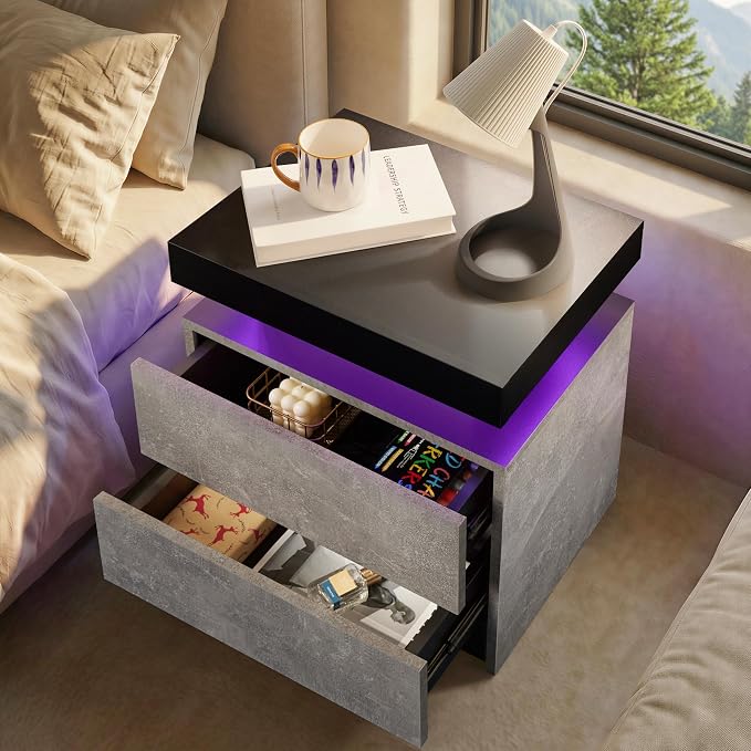 i-aplus Night Stand LED Bedroom Night Stands Modern Night Stand with 2 Drawers Bedside Tables for Bedroom Living Room - Image 4