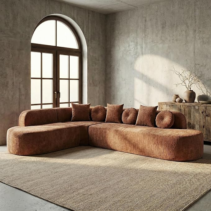 123" Boneless Modular Sectional Sofa, Modern Curved L-Shaped Cloud Foam Couch with High Density Sponge & Pocket Spring, Chenille Fabric, Non-Assembly Frameless Floor Sofa for Living Room | Plush, Wider Armrest