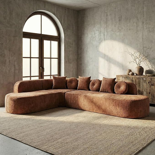 123" Boneless Modular Sectional Sofa, Modern Curved L-Shaped Cloud Foam Couch with High Density Sponge & Pocket Spring, Chenille Fabric, Non-Assembly Frameless Floor Sofa for Living Room | Plush, Wider Armrest