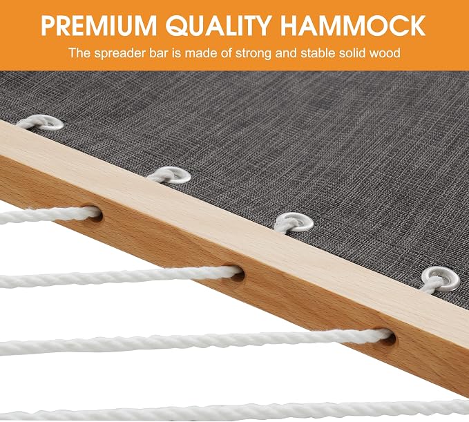Lazy Daze Hammocks 11 FT Double Outside Hammock Quick Dry Olefin Fabric Hammock with Spreader Bar & Side Pocket for Outdoor Poolside Backyard 450 lbs Capacity, Black - Image 5