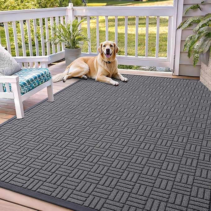 OLANLY Front Door Mat Outside Entrance 71x47, Absorbent, Heavy Duty Sturdy Natural Rubber Doormat Indoor Outdoor, Stain and Fade Resistant, Non-Slip Backing Low Profile Floor Mat for Entryway, Grey by OLANLY