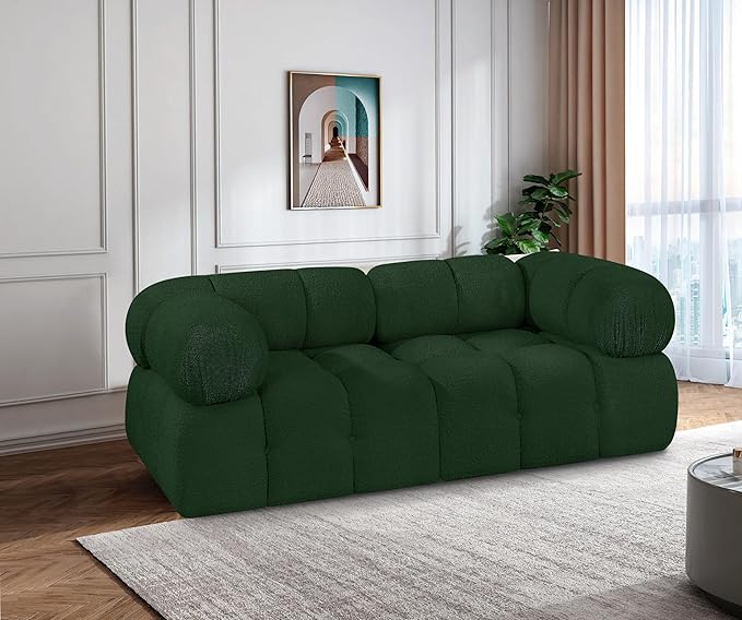 Meridian Furniture 611Green-S68A Ames Collection Modern | Contemporary Modular Sofa with Rich Green Boucle Fabric, Modular to Create Infinite Configurations, 68" W x 34" D x 28" H, Green