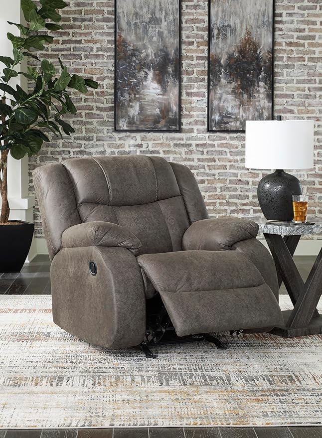 Signature Design by Ashley First Base Modern Faux Leather Rocker Recliner, Gray