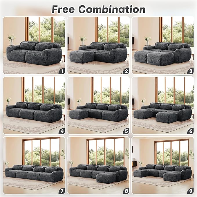 80.4-Inch Boneless Love Seat Couches in a Box, Modern 2 Seat Floor Modular Foam Cloud Sofa Faux Fur Loveseat Couch W/Angle Armrests for Home Apartments Bedroom