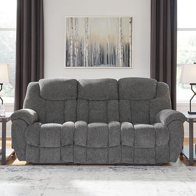 Signature Design by Ashley Foreside Contemporary Stain Resistant Manual Reclining Sofa, Gray