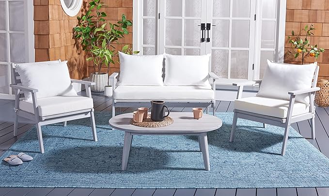 SAFAVIEH Outdoor Collection Deacon Grey/Beige Cushion 4-Piece Conversation Patio Set