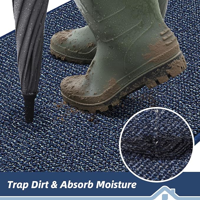 BEQHAUSE Dirt Trapper Door Mat 32" x 48", Non-Slip Washable Doormats Entrance Mat, Dirt Resistant and Absorbent Welcome Mat, Low Profile Floor Mats for Front Back Door and Entryway, Blue - Image 3