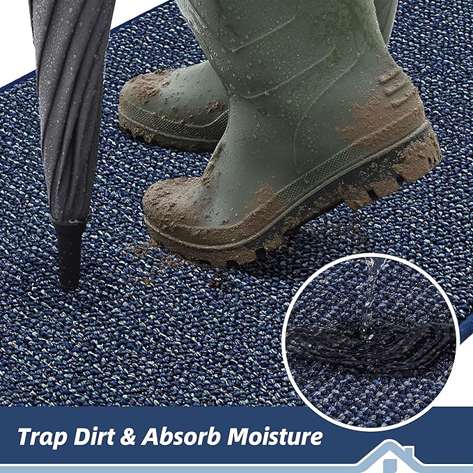 BEQHAUSE Dirt Trapper Door Mat 36" x 60", Non-Slip Washable Doormats Entrance Mat, Dirt Resistant and Absorbent Welcome Mat, Low Profile Floor Mats for Front Back Door and Entryway, Blue - Image 3