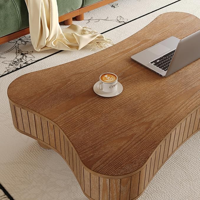Cloud Lift Top Coffee Table with Storage, 42.52" Modern Lrregular Fluted Coffee Tables with Lifting Top,Cute Low Center Tables for Living Room, Apartment or Office-Walnut