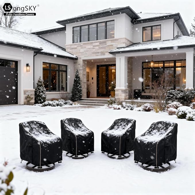 Patio Swivel Chair Cover 4 Pack,Waterproof Heavy Duty Outdoor Chair Covers,Outdoor Swivel Chair Cover for Patio Furniture Covers(33W x 35D x 36H inches),Black - Image 7
