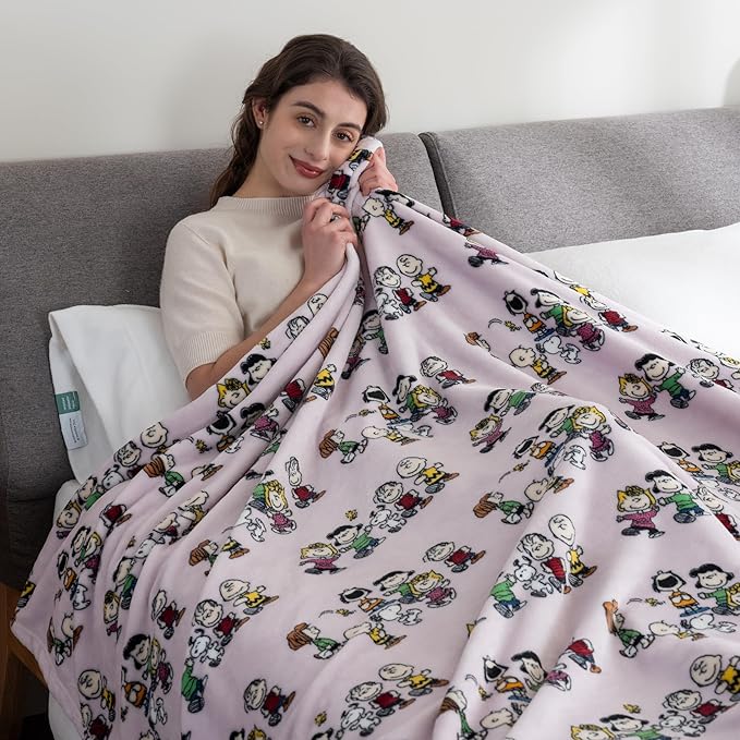 Berkshire Blanket Peanuts® VelvetLoft® Cute Character Snoopy Plush Blanket,Peanuts Laughing Robe Lilac,Full/Queen 90 in x 90 in (Official Peanuts® Product)
