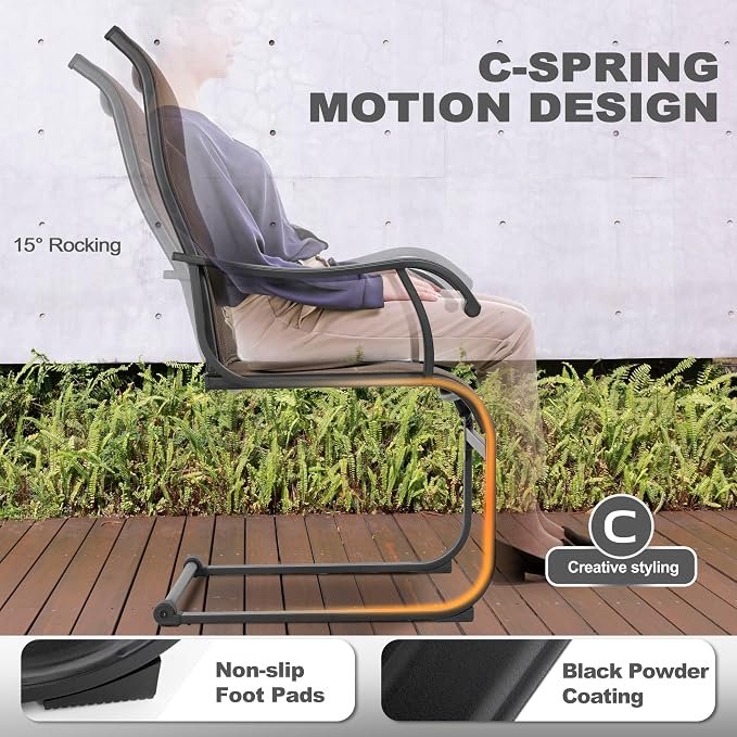 NUU GARDEN Patio Dining Chairs Set of 2, All Weather Outdoor Padded Textilene Patio Chairs, Breathable Spring Motion Textile High Back Outdoor Dining Chairs for Backyard, Lawn, Deck, Brown - Image 5
