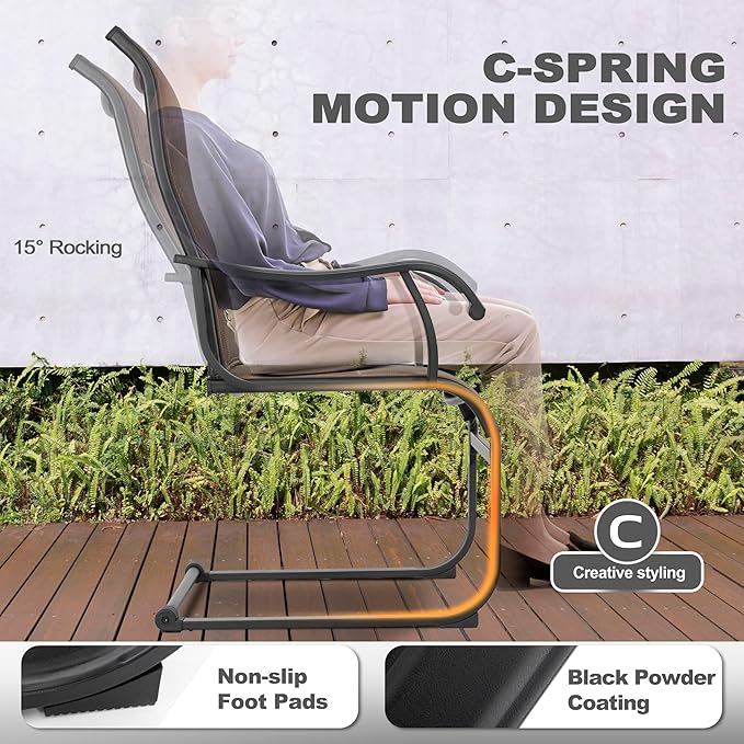 NUU GARDEN Patio Dining Chairs Set of 4, All Weather Outdoor Padded Textilene Patio Chairs, Breathable Spring Motion Textile High Back Outdoor Dining Chairs for Backyard, Lawn, Deck, Brown - Image 7