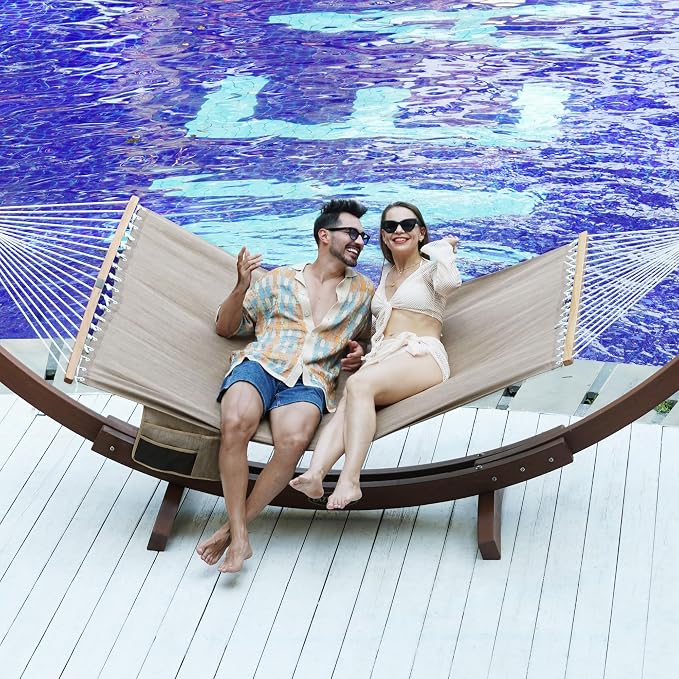 Lazy Daze Hammocks 11 FT Double Outside Hammock Quick Dry Olefin Fabric Hammock with Spreader Bar & Side Pocket for Outdoor Poolside Backyard 450 lbs Capacity, Khaki - Image 7