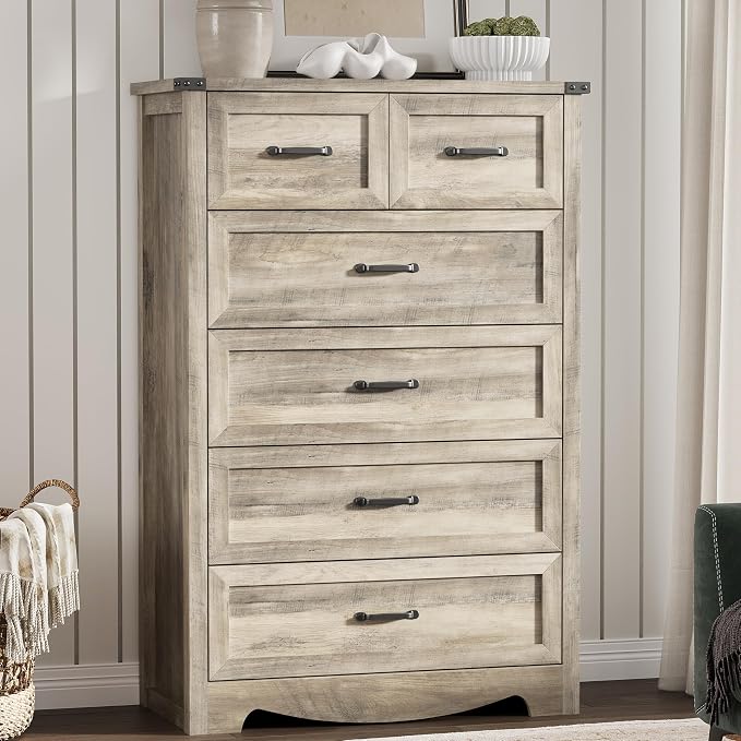 Dresser for Bedroom with 6 Drawers, 49" Tall Wood Chest of Drawers with Deep Drawers & Mental Handle, Modern Dresser TV Stand, Wooden Closet Storage Organizer for Living Room, Hallway, Entryway, Grey - Image 3