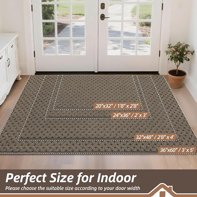 BEQHAUSE Dirt Trapper Door Mat Non-Slip Entryway Rugs Stain Resistant Absorbent Dog Doormats Woven-Look Washable Welcome Floor Doormat for Front Back Door, Dirty Wet Shoes & Paws, 36" x 60", Brown - Image 2