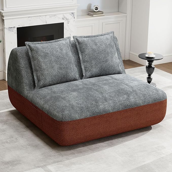 Hobestluk Small Couches for Small Spaces,42” Mini Loveseat Sofa 2-Seater Armless Sofa Chair with Side Pocket for Living Room,Bedroom,Dorm,Office (Terracotta+Grey)