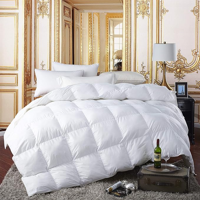 Premium All-Season King Size Luxury Siberian Goose Down Comforter Duvet Insert 1200 Thread Count 100% Egyptian Cotton Down Feather Comforter (King, White Solid)