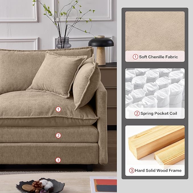 105" Oversized Modular Cloud Sectional Sofa Free Convertible L-Shaped Corner Sectional with Movable Ottoman, Chenille Upholstered Multiple Cushions Cloud Sofa Couches | Easy to Assemble