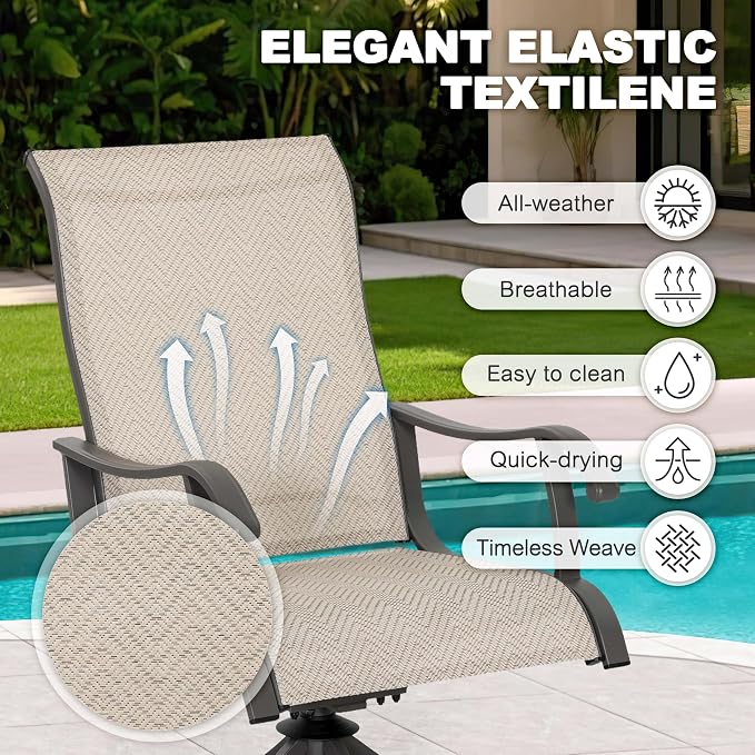NUU GARDEN Patio Swivel Chairs Set of 4, Outdoor Dining Chairs with Armrests, Swivel Textilene Patio Dining Chair for All Weather, with Metal Frame, for Garden, Backyard, Deck, Poolside, Beige - Image 9