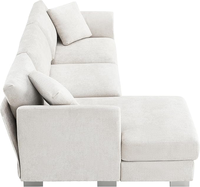 Deep Seat Oversized L Shaped Modular Sectional Sofa with Extra Wide Chaise, 4 Seater Cloud Lounge Sofa Corner Couch with Metal Legs and Detachable Cushions for Living Room Apartment, Chenille Fabric