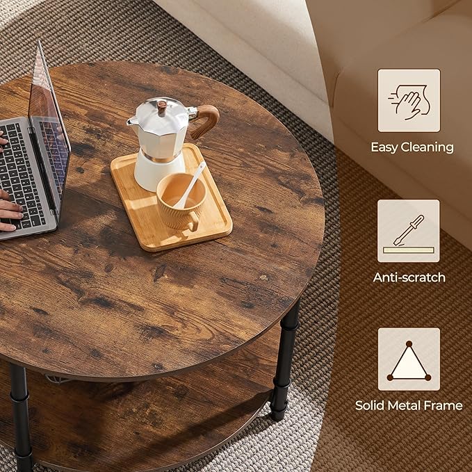 Yaheetech Round Coffee Table with Storage Shelf, 2 Tier Wood Coffee Table for Living Room Modern Accent Center Tables with Easy Assembly 31.5 x 18 Inches