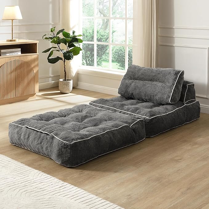 Ball & Cast Folding Sofa Bed,Convertible Sleeper Chair with Pillow & Back Support,Foldable Mattress with Back Support,Portable Futon Sofa Bed for Living Room Bedroom,Dark Grey