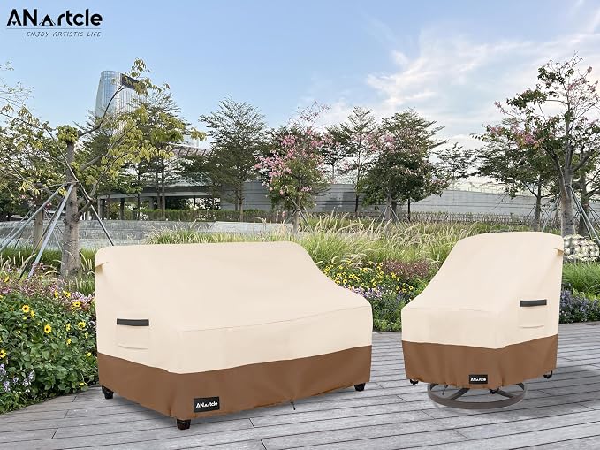 ANartcle 2-Seater Patio Loveseat Cover,58W x 32.5D x 31H Inches Outdoor Couch Cover,100% Waterproof Heavy Duty Patio Sofa Covers,Patio Furniture Covers,Beige&brown - Image 6
