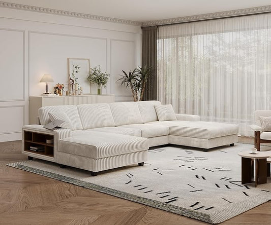 ERYE U-Shaped Modular Sectional Sofa Convertible Symmetrical Sofa Couch with Removable Chaise Lounges, U Shaped Double Chaises Sectional Couches with Storage Armrests