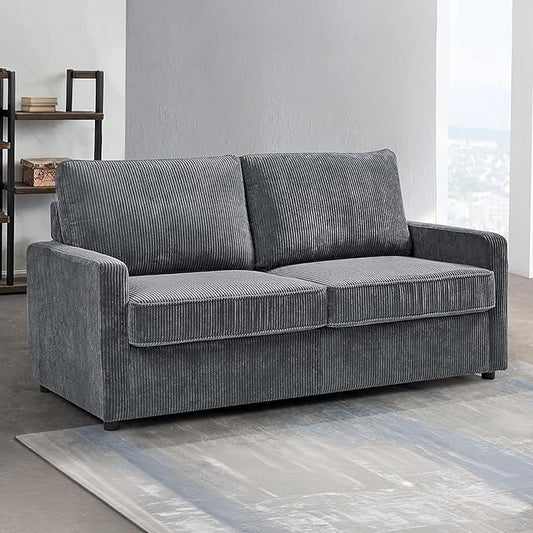 Reversible Sleeper Sofa Bed with Comfortable Memory Foam Mattress, Convertible Corduroy Full Size Pull Out Couch for Living Room, Space Saving Furniture, 70" Wide, Rectangular Arms, Grey