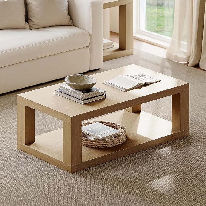 47" Modern Coffee Table, Center Table for Living Room, Large Wooden Rectangular Coffee Tables for Living Room,Office,Wood Thick Design,Real Wood Veneer,Natural Oak