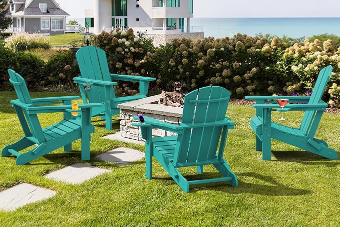SERWALL Adirondack Chair with Cup Holders - Composite Adirondack Chairs Set of 2 HDPE Outdoor Chairs All Weather Use- Aruba - Image 9