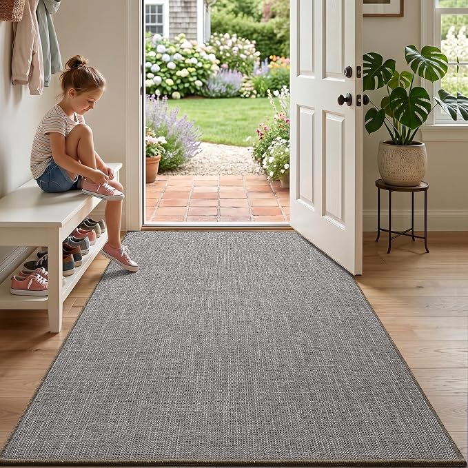 LUMI Ultra Thin Indoor Door Mat 32x48, Low Profile Entrance Mat, Non Slip Rubber Backing Dirt Trapper Doormat for Front Entryway, Grey - Image 5