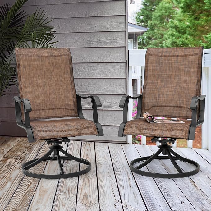 NUU GARDEN Patio Swivel Chair Set of 2, Outdoor Swivel Rocker Dining Chairs with All-Weather Textilene High Back and Metal Frame for Backyard Deck Lawn Garden, Brown by NUUGARDENCORPORATION