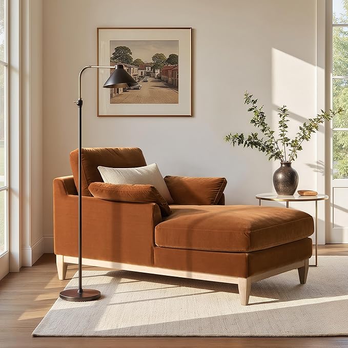 Jennifer Taylor Home Pasadena Modern Farmhouse Chaise Lounge Chair, Burnt Orange Performance Velvet
