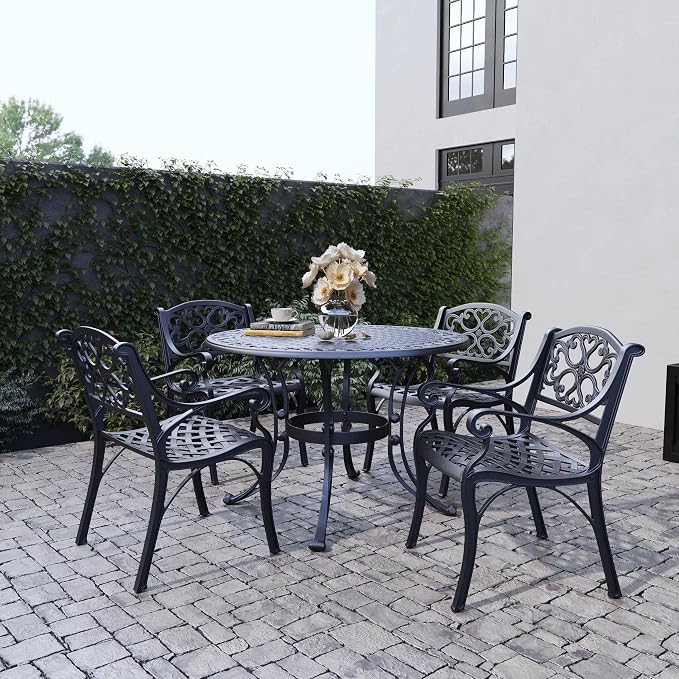 Homestyles Sanibel Black Stationary Cast Aluminum Outdoor Dining Chair, 2 Piece Patio Chairs, Set of 2 Garden Chairs with Armrest & Backrest for Garden Patio Pool Beach Yard, Black - Image 12