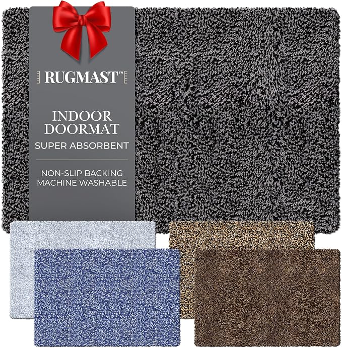 Premium Microfiber Indoor Door Mat – 24"x36" Washable Entry Mat, Non-Slip, Waterproof Backing, Super Absorbent, Low Profile Entryway Doormat for Indoor Entrance by RugMast
