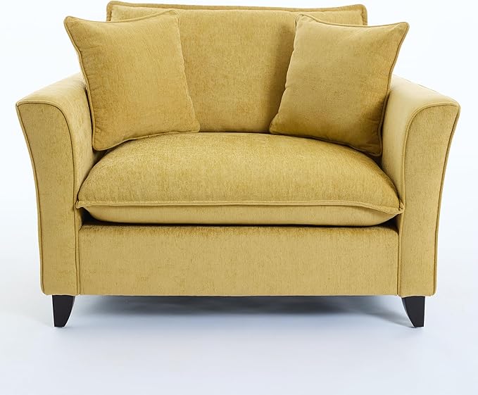 46.3 Inch Oversized Armchair Chenille Fabric Chair and a Half Single Sofa with Pillow Removable Washable Covers Rubberwood Legs Ruffled Armrests for Living Room Bedroom Office Apartment, Yellow