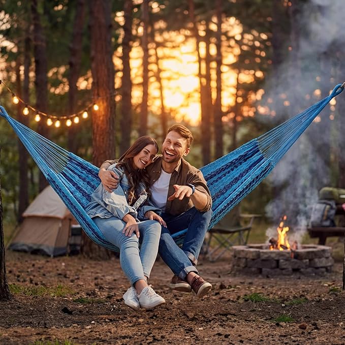Sunnydaze Handwoven XXL Thick Cord Mayan Double Hammock for Outside - 625-Pound Capacity Heavy-Duty Outdoor Hammock - Blue - Image 7