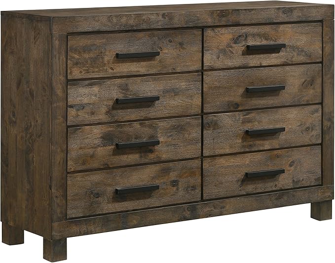 Coaster Home Furnishings Woodmont Farmhouse 4-Piece Bedroom Set Queen Size Storage Panel Bed Frame 54-inch Headboard Rustic Golden Brown 222631Q-S4