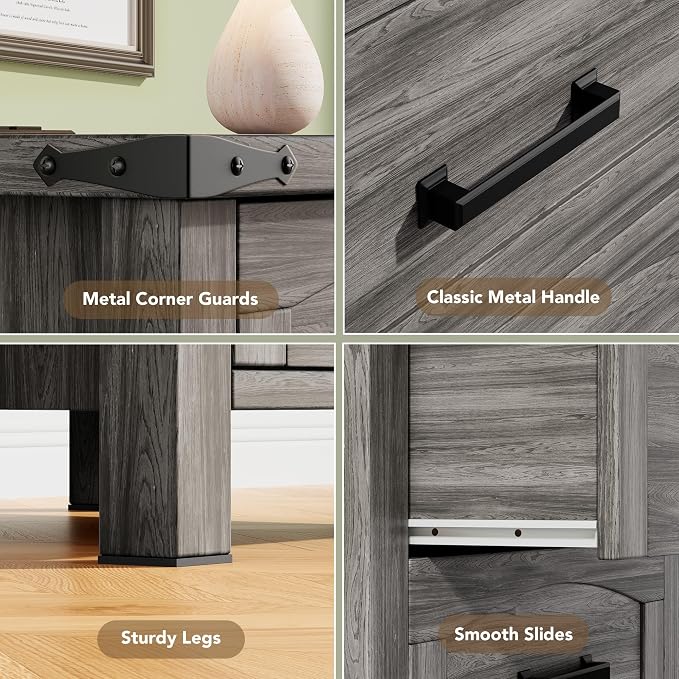 Decofy Farmhouse Nightstand Set of 2 with Charging Station, 18'' Wide Rustic End Table with USB/Type-C Ports, 3 Drawers, Wood Bedside Table for Bedroom, Grey Oak - Image 5