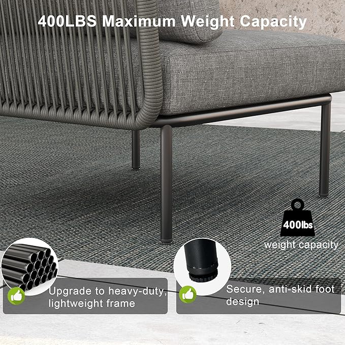 LayinSun 5 Pieces Aluminum Patio Furniture Set, Modern Modular Sectional Sofa with Fire Pit Table and Upgrade Thickness Cushion