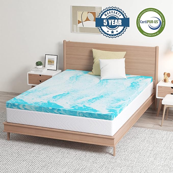 EGO Topper 2 Inch Twin XL Memory Foam Mattress Topper, Gel Foam Mattress Topper for Pressure Relief, Ventilated Design Bed Topper in a Box, CertiPUR-US Certified, 38"×80", Medium