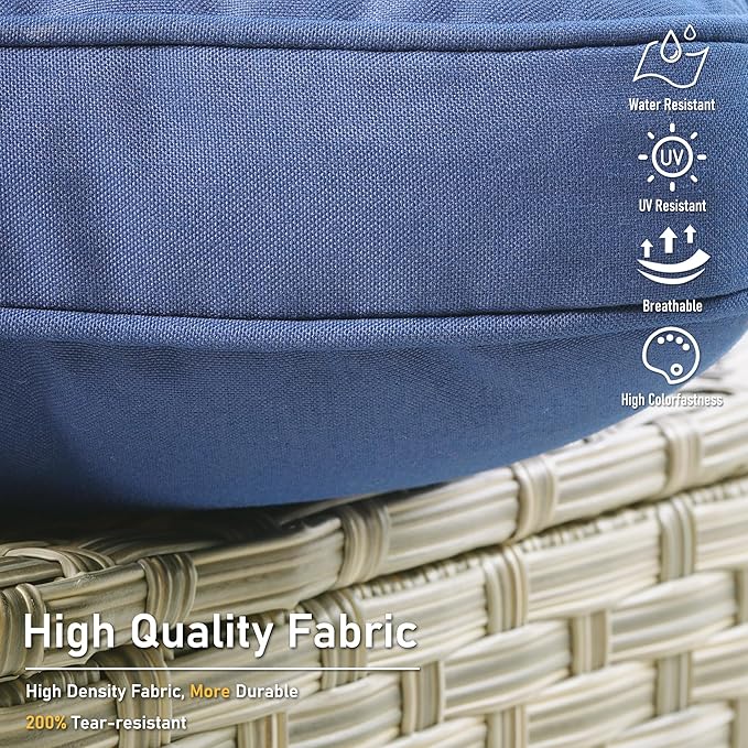 HOOOWOOO 6 Piece Patio Furniture Conversation Sets with Sola Light Table,Outdoor Wicker Furniture with Ottoman, All Weather Resistant Outside High Back Rattan Patio Set(Navy Blue)