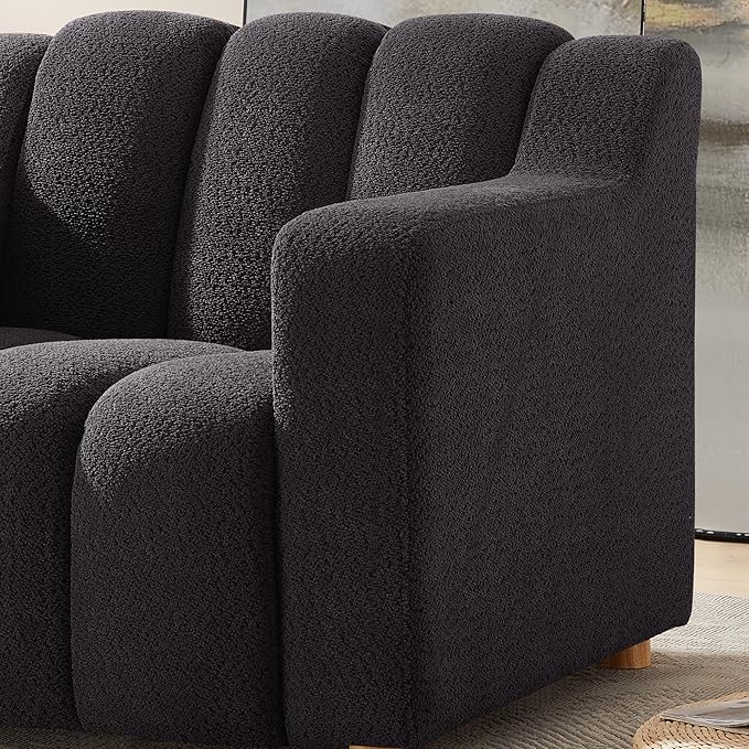 Modern Oversized Living Room Chairs, 40" Wide Boucle Accent Chairs with Deep Seat and Wooden Legs, Comfy Reading Arm Chair for Bedroom, Apartment, Dark Grey